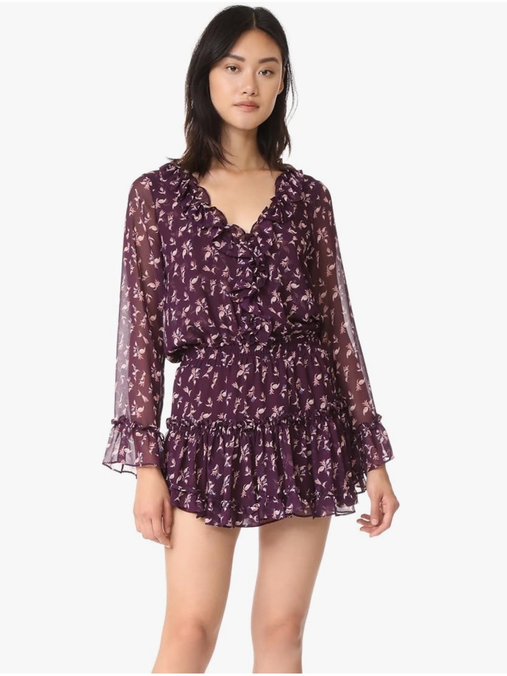 MISA Los Angeles Purple Floral Ruffle Mini Dress- size XS